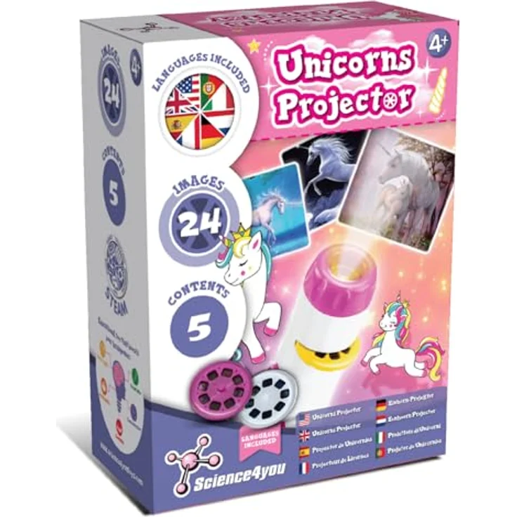 Science4you Einhorn-Taschenlampenprojektor für Kinder, 24 Bilder und Lernbuch, Spielzeug ab 4 Jahren – Bild 1