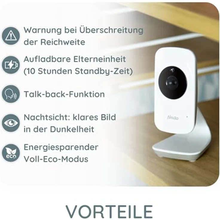 ALECTO Video-Babyphone mit 2. 4- Farbdisplay, weiß/taupe – Bild 3