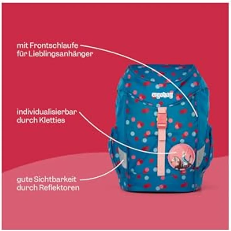 Ergobag Mini Kindergartentasche, Mehrfarbig, ergonomische Rückenpolsterung, A4-fähig, mit Fläschchenfach und Schnappverschluss – Bild 2