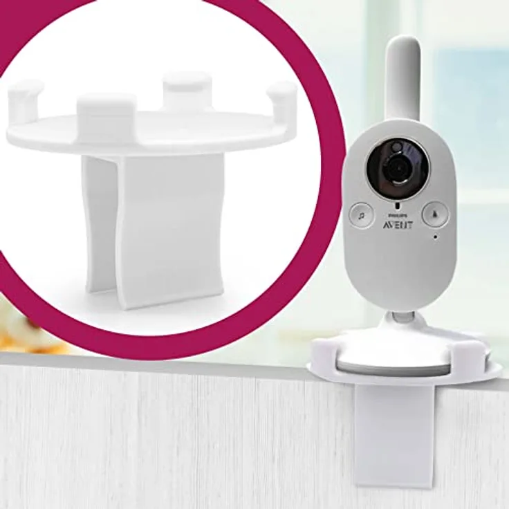 Mobilefox Babyphone Halterung für Philips Avent SCD, Bett Halterung, Bohrlose Montage, Weiß, kompatibel mit 20-25mm Bettgestellen