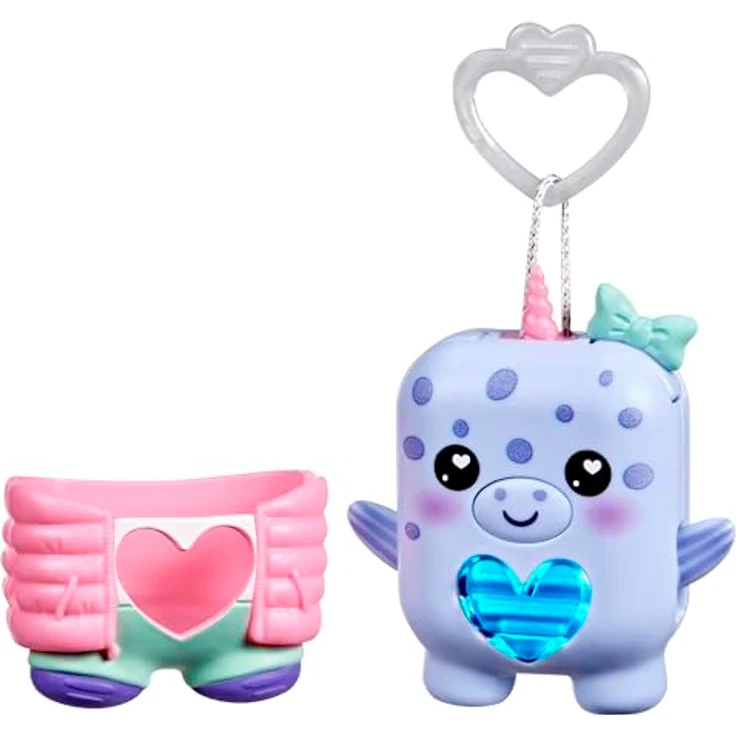 Nano-Mals Blubby der Narwal, elektronisches Fidget-Tierchen mit farbwechselnder Herzanzeige und ansteckbarem Outfit, blau – Bild 1