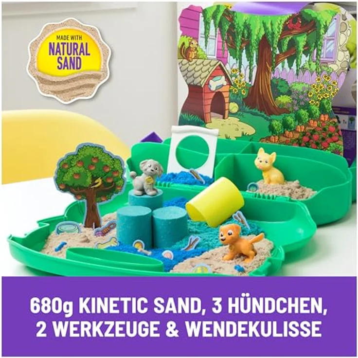 Spin Master Kreativset Kinetic Sand Hunde Park Koffer 680 g, mit 3 interaktiven Hunden und gestaltbarem Park – Bild 3