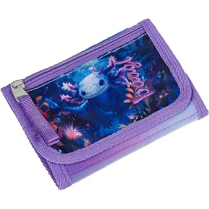 Baagl Brustbeutel Kinder, Geldbörse für Mädchen mit Münzfach und Kordel, Mini Portemonnaie im Axolotl-Design – Bild 1