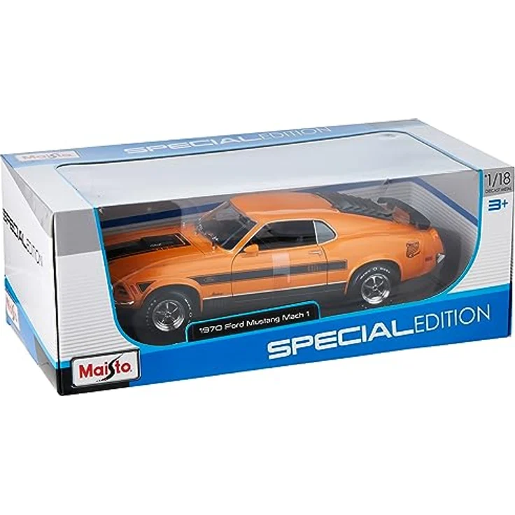 Maisto Ford Mustang Mach 1 (1970): Modellauto im Maßstab 1:18, Türen, Kofferraum und Motorhaube beweglich, orange (531453O) – Bild 4