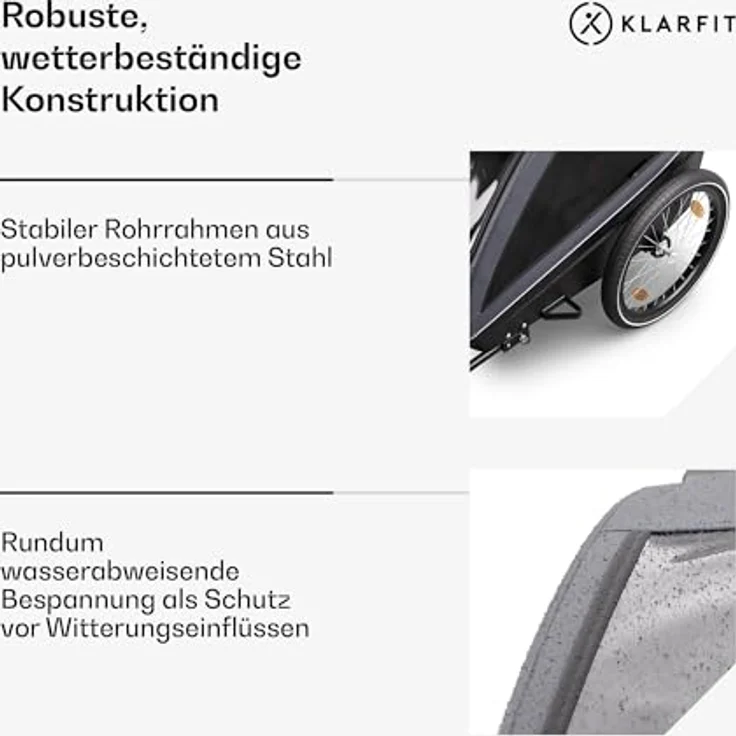 KLARFIT Fahrradkinderanhänger GoKiddo, Wetterfest, klappbar, Stahl, 20-29 Zoll – Bild 4