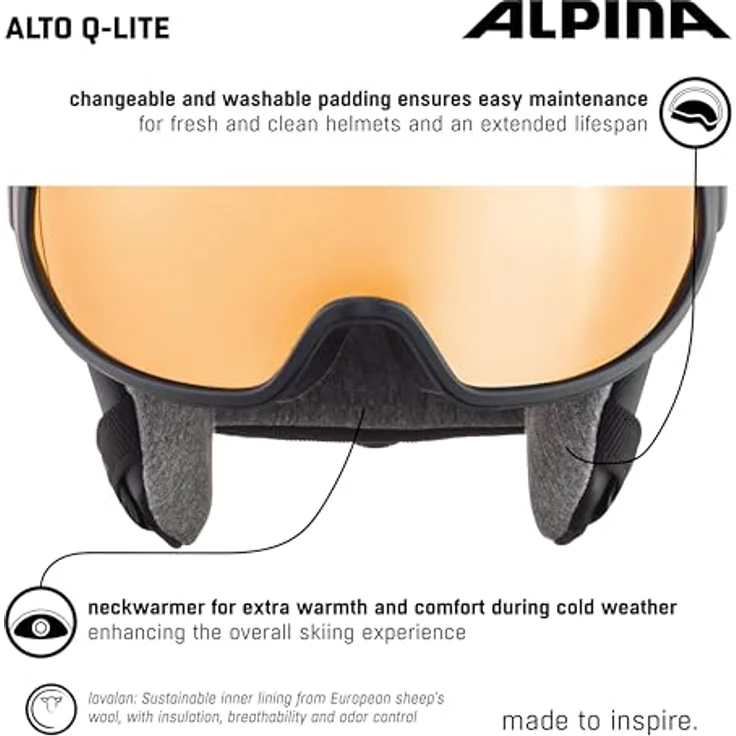 Alpina Unisex-Erwachsene Alto Q-LITE Skihelm, Black matt (Gold Mirror), 59-63 – Bild 3