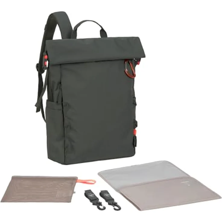 LÄSSIG Baby Wickelrucksack GRE Outdoor Rolltop Backpack, mit Wickelunterlage, Kinderwagenbefestigung, Flaschenhalter, dark olive, erweiterbares Volumen 18,4-23,9 Liter – Bild 1