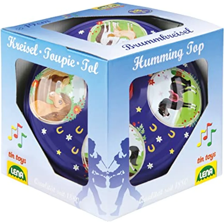 Lena 52226 - Brummkreisel Pferdetraum Ø 19 cm, Metall Schwungkreisel aus Blech, klassischer Pumpkreisel, Blechkreisel mit Pferde Motiv, Kreisel mit Standfuß, für Kinder ab 18 Monate, bunt – Bild 3