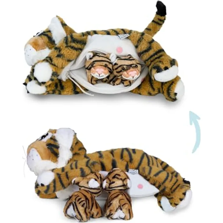 Mamanimals 2020610, Tiger Plüschtier mit Wickeltasche für Babytierchen, CE-zertifiziert, ab 0+