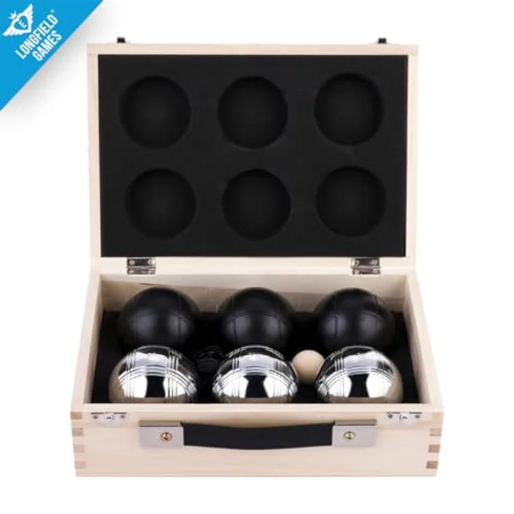 6 Boule Bälle pulverbeschichtet (3 Stück schwarz/3 Stück silber) in Holzkiste - Preisvergleich – Bild 7