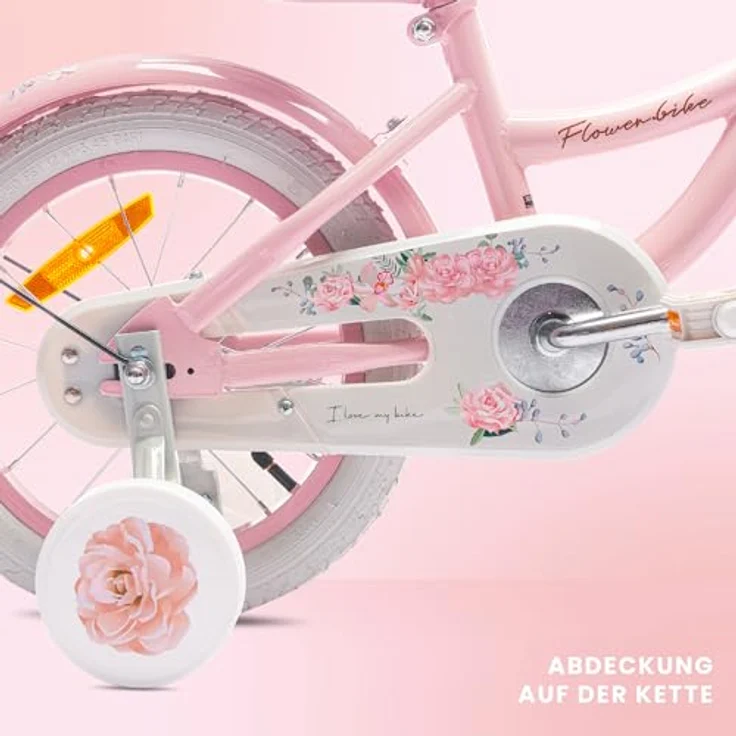 sun baby Mädchenfahrrad 14 Zoll Radgröße Flower Bike mit Abnehmbarer Schubstange, Rosa, Kinderfahrrad für Mädchen von 2 bis 6 Jahre – Bild 4