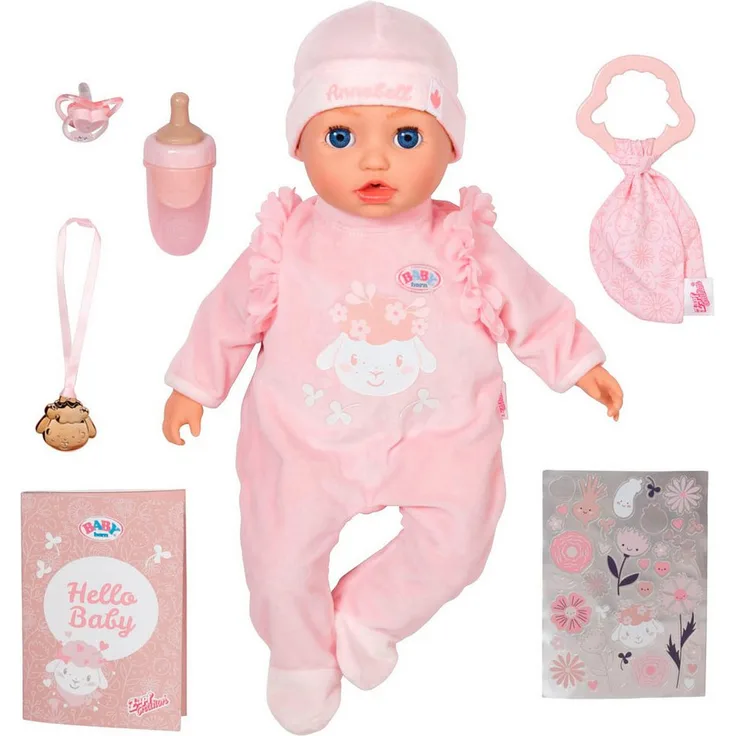 Baby Born Babypuppe Annabell 43 cm, interaktive Puppe mit süßen Geräuschen und Bewegungen, inklusive Fläschchen und Schnuller
