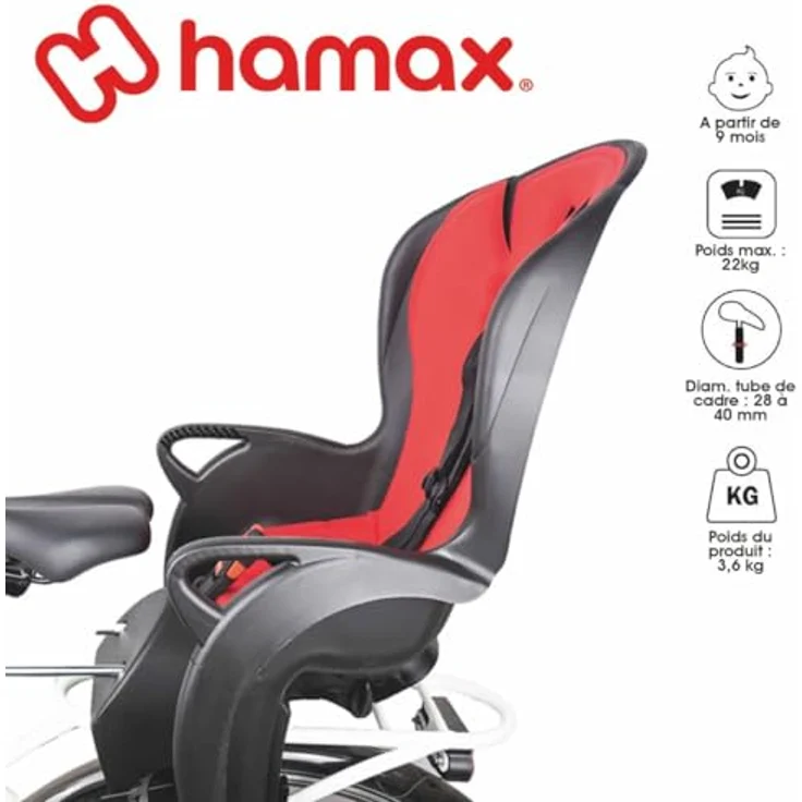 HAMAX Fahrrad Kindersitz Kiss bis zu 22 kg - schwarz/rot – Bild 4