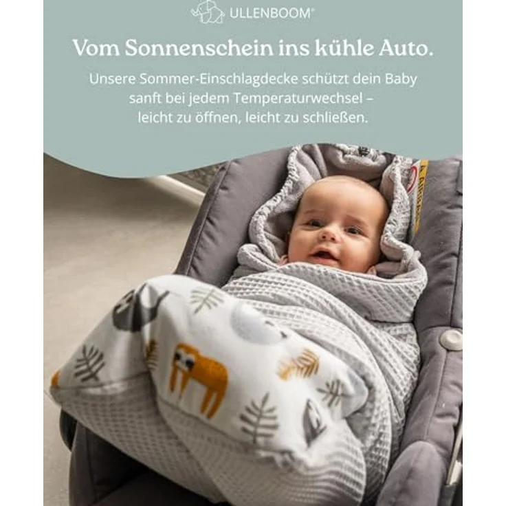 ULLENBOOM Einschlagdecke für Babyschalen Sommer, atmungsaktiv, 100% Baumwolle, OEKO-TEX zertifiziert, ideale Temperaturregelung ab 17°C – Bild 3