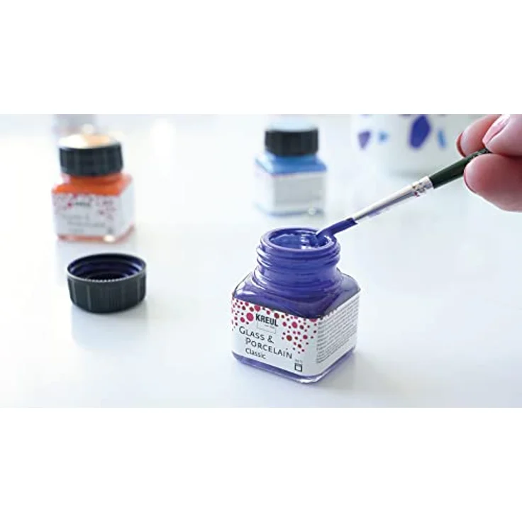 KREUL Glass & Porcelain Classic Set Color Living, 6 x 20 ml brillante Wasserfarben mit Pinsel, lichtecht und spülmaschinengeeignet – Bild 2