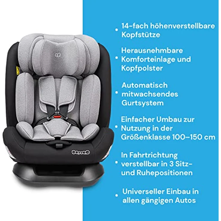 BooBoo Autokindersitz Safety London, Reboarder Kindersitz von 40 bis 150 cm, ohne Isofix, in blau – Bild 3