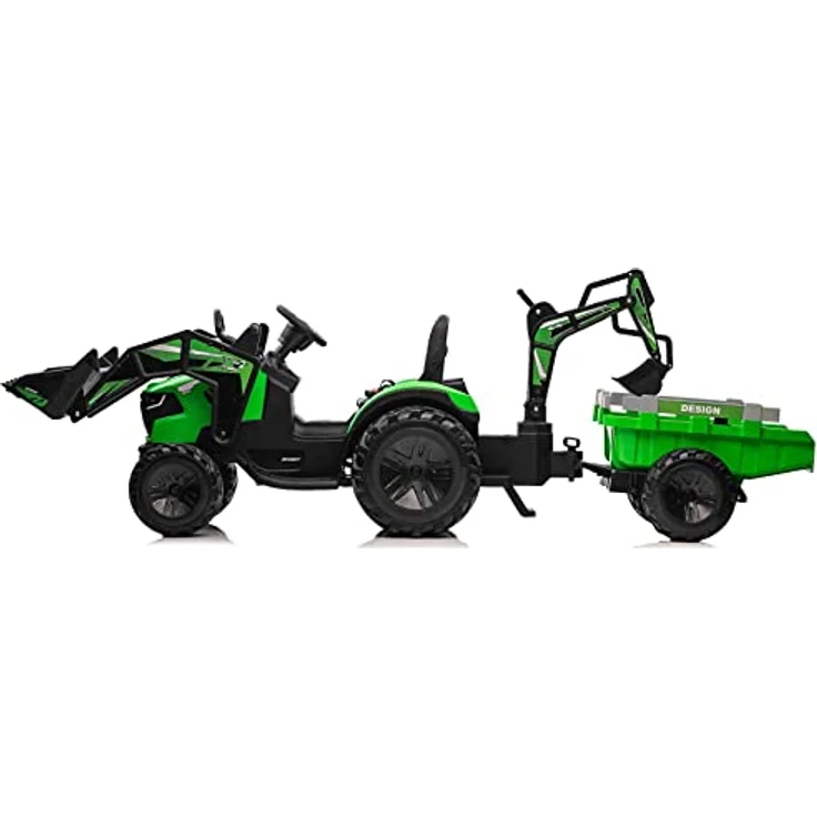 RIRICAR Elektrotraktor TOP-Worker 12V, Einsitzer mit Schöpfkellen und Anhänger, grün, weicher PU-Sitz, MP3-Player mit USB-Eingang, Heckantrieb, 2 x 45W Motor, EVA-Räder, 12V / 10Ah Batterie – Bild 3