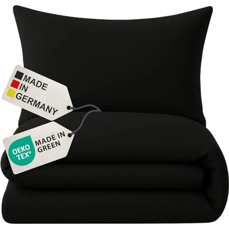 NYVI Biber Winter Bettwäsche Deluxe mit Reißverschluss - 100% Baumwolle, 145g/m², Einlaufschutz - 135x200 cm, Schwarz – Bild 1