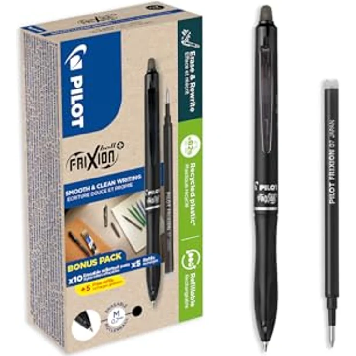 Pilot Frixion Ball Plus+ 0.7, radierbarer Rollerball, schwarz, Greenpack mit 10 Stück + 10 Refills – Bild 2