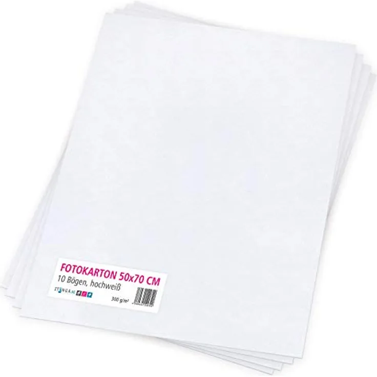 itenga Fotokarton 10 Blatt 50 x 70 cm 300 g/qm - Hochweißes Bastelpapier für kreatives Gestalten und Drucken