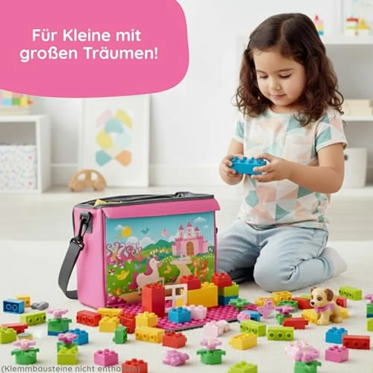 fantifant Baustein-Tasche mit ausklappbarer Bauplatte, Größe L für große Bausteine, prinzessinnenpink, nachhaltiges Material – Bild 3