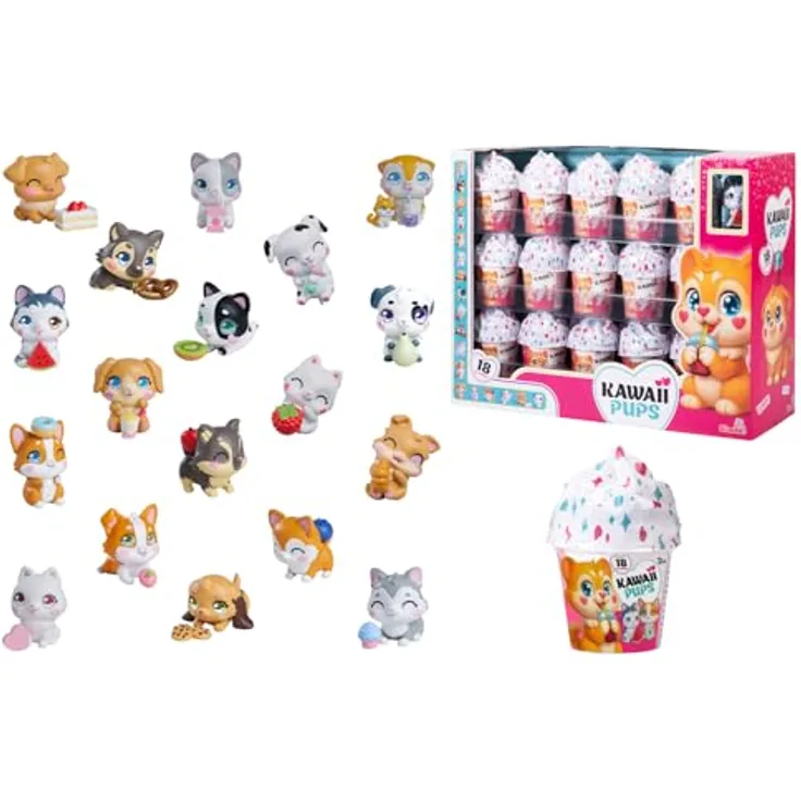 Simba Kawaii Pups Sammelfigur, Hündchen (4,5 cm) mit Mini-Lebensmittel & Sammelkarte, Überraschungsbecher, 18-Fach sortiert, ab 3 Jahren