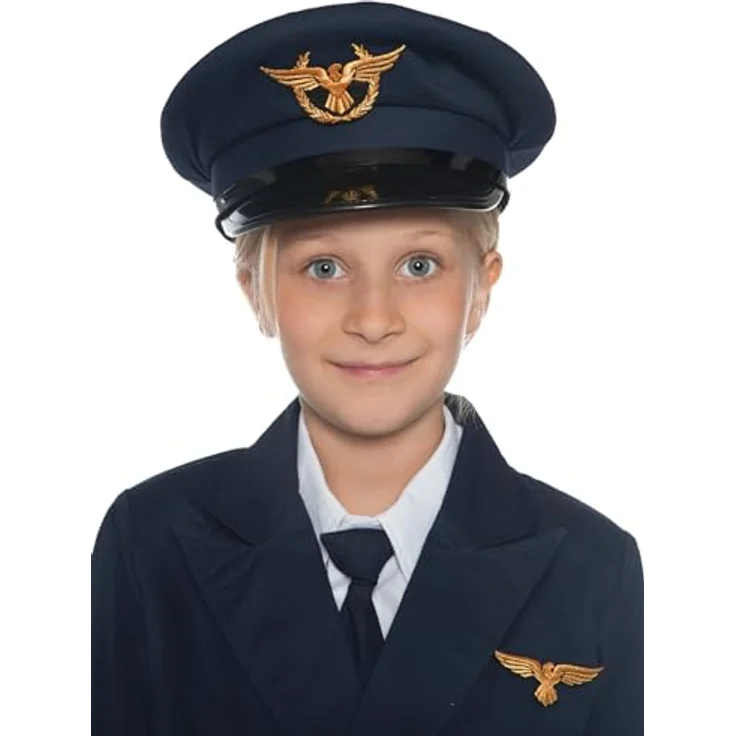 Maskworld Pilot Kinderkostüm Deluxe (152), vierteiliges Kostümset für Kinder mit Blazer, Hose, Krawatte und Mütze, 100% Baumwolle – Bild 7