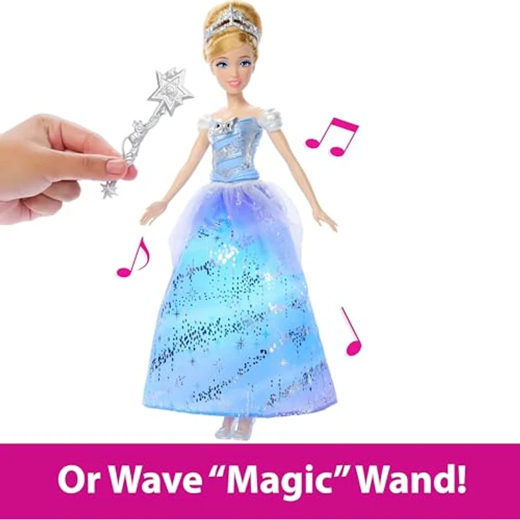 Mattel Disney Princess Cinderella, Modepuppe mit aufleuchtendem Kleid und Soundeffekten, Zauberstab aktiviert, inspirierte Ballkleid-Edition, JBF94 – Bild 5