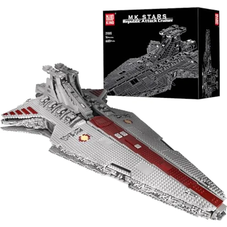 Mould King 21005 MOC Venator-Klasse Angriffskreuzer der Republik, UCS Technik Bausatz mit 6685 Teilen, bewegliche Komponenten, 115 cm lang, für Erwachsene ab 18 Jahren