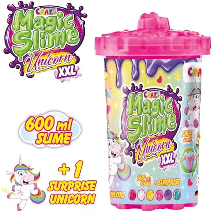 CRAZE Magic Slime Unicorn XXL, 600 ml Glitzer Schleim in Mülleimer-Design inkl. Einhornfigur, ungiftig und farbenfroh – Bild 2