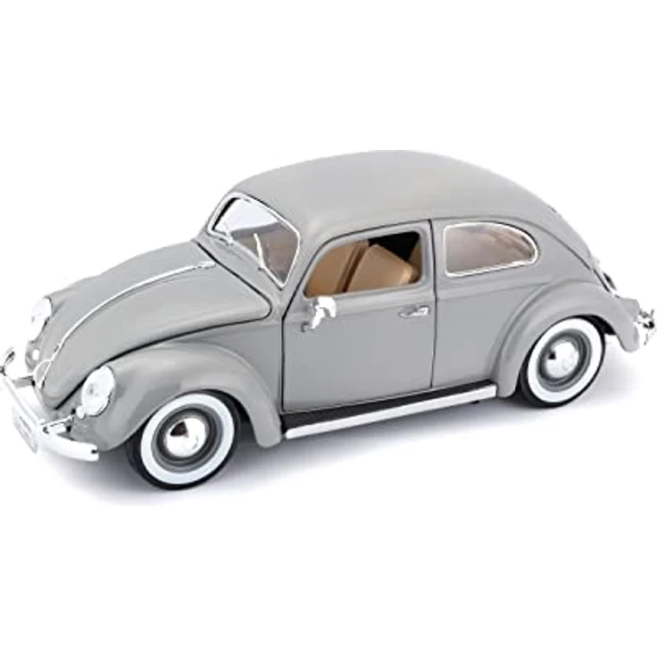 Bburago Volkswagen Käfer (1955), Modellauto im Maßstab 1:18, detailgetreue Nachbildung mit beweglichen Türen, Kofferraum und Motorhaube, grau – Bild 4