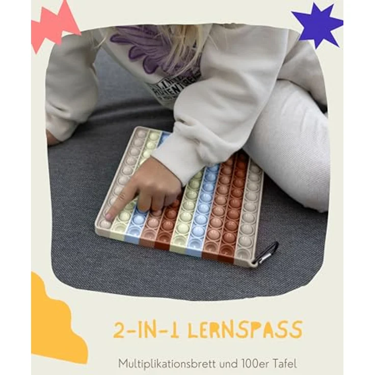 Valino Pop on It 2 in 1 Multiplikationsbrett und Hundertertafel, XXL Lernspiel für Montessori in Pastellfarben mit praktischen Karabiner für unterwegs – Bild 2