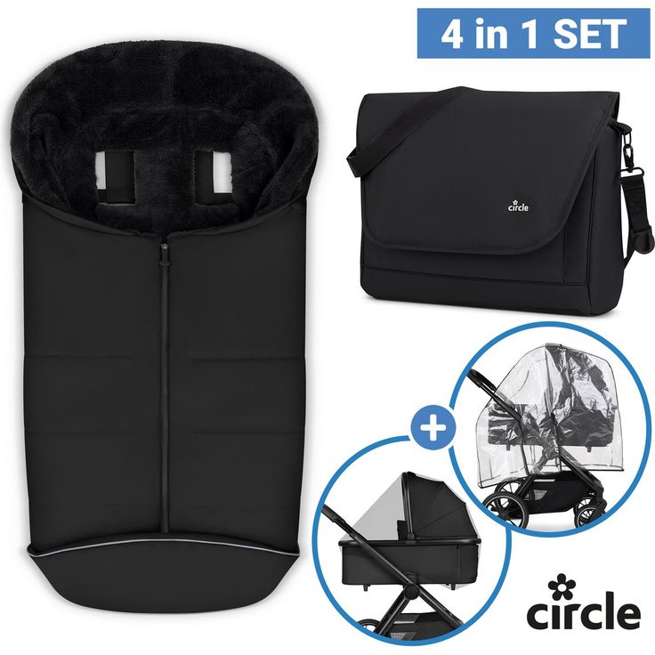 circle by ABC Design Zubehör-Set Kinderwagen mit Wickeltasche Easy, Winterfußsack, Regenschutz & Moskitonetz - schwarz