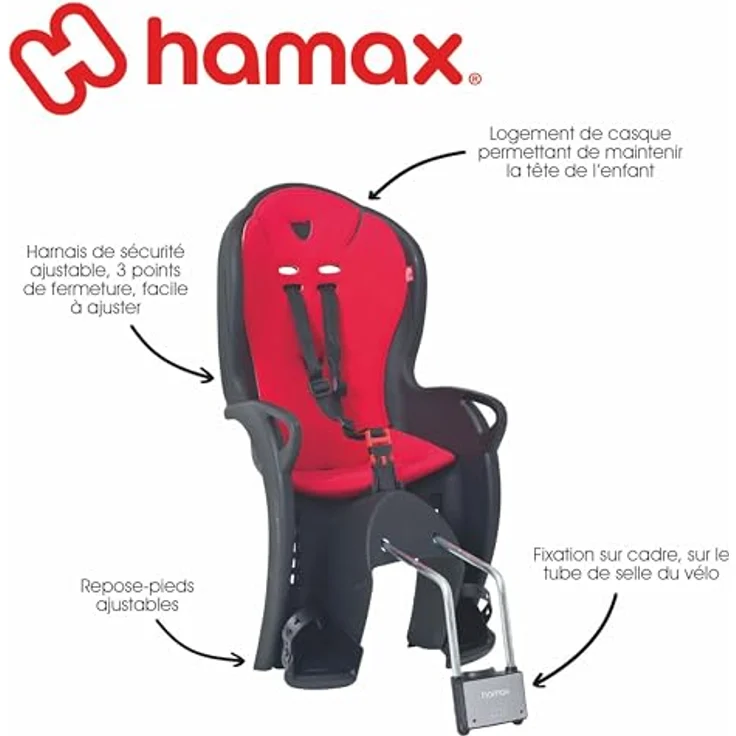 HAMAX Fahrrad Kindersitz Kiss bis zu 22 kg - schwarz/rot – Bild 5