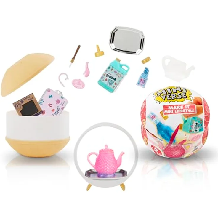 MGA Miniverse Make It Mini Lifestyle PDQ Serie 2A, Sammelfiguren-Set zur individuellen Herstellung von Deko-Objekten und Geschirr, transparent und bunt