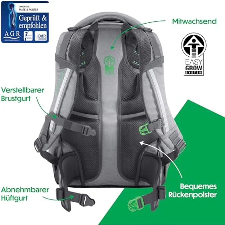 Coocazoo Schulrucksack Mate „Mixed Silver Dust”, ergonomischer & anpassbarer Tornister, höhen- & größenverstellbar, mit Brust- und Hüftgurt, grau, 30 Liter Volumen – Bild 4