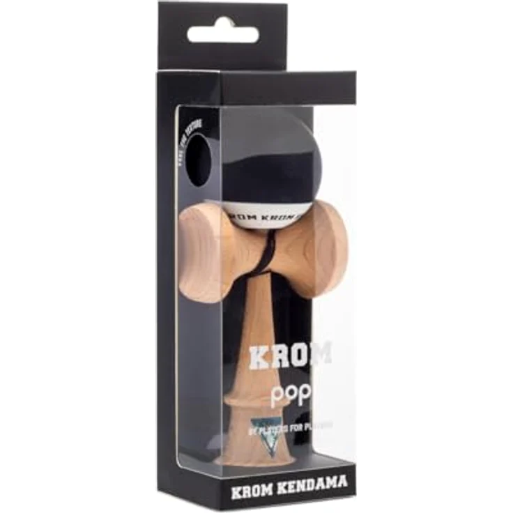 Original KROM Pro Kendama aus Holz für Anfänger und Fortgeschrittene - POP Black- Geschicklichkeitsspiel für draußen und drinnen - Holzspielzeug mit Schnur und Ball - Kendama Skilltoy Kugelfangspiel – Bild 9