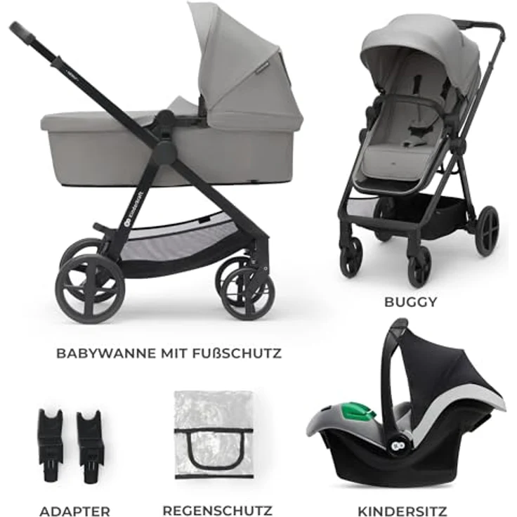 KinderKraft Newly 3in1 Mink Pro, Kombikinderwagen in Moonlight Grey mit einfachem Klappsystem und verstellbaren Elementen – Bild 9