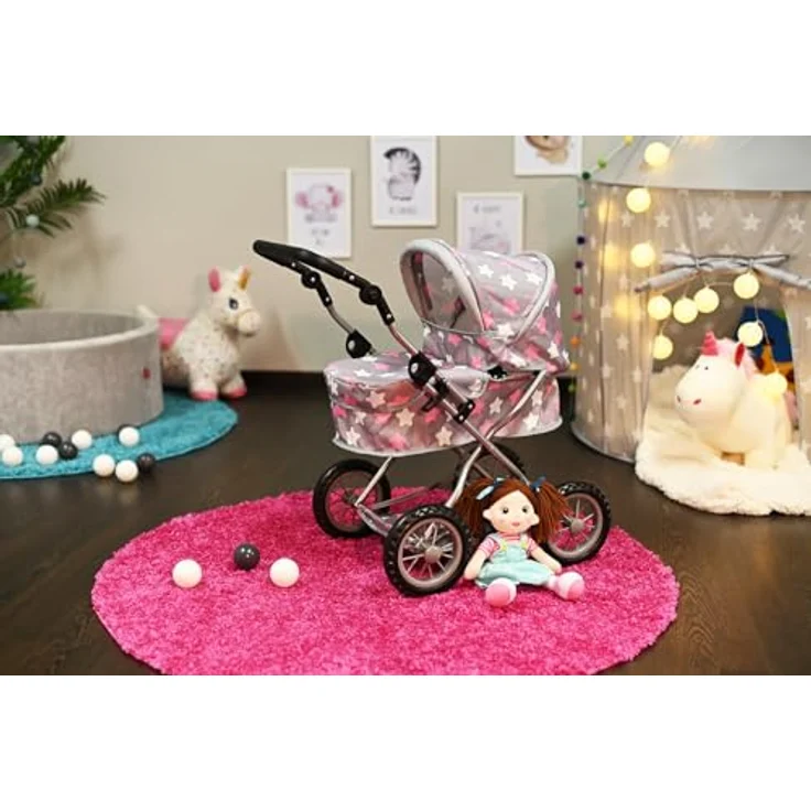 Knorrtoys® Puppenwagen First, höhenverstellbar mit verstellbarem Verdeck und Einkaufsnetz, ca. 63,5 x 42 x 70 cm, geeignet für Puppen bis 50 cm – Bild 3