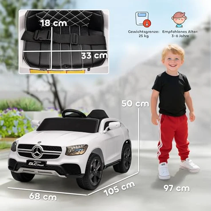 AIYAPLAY Kinder Elektroauto Mercedes-Benz GLC Coupé, 12V mit 2 Motoren, 2,4 GHz Fernbedienung, weiß, für Kinder von 3-6 Jahren – Bild 7