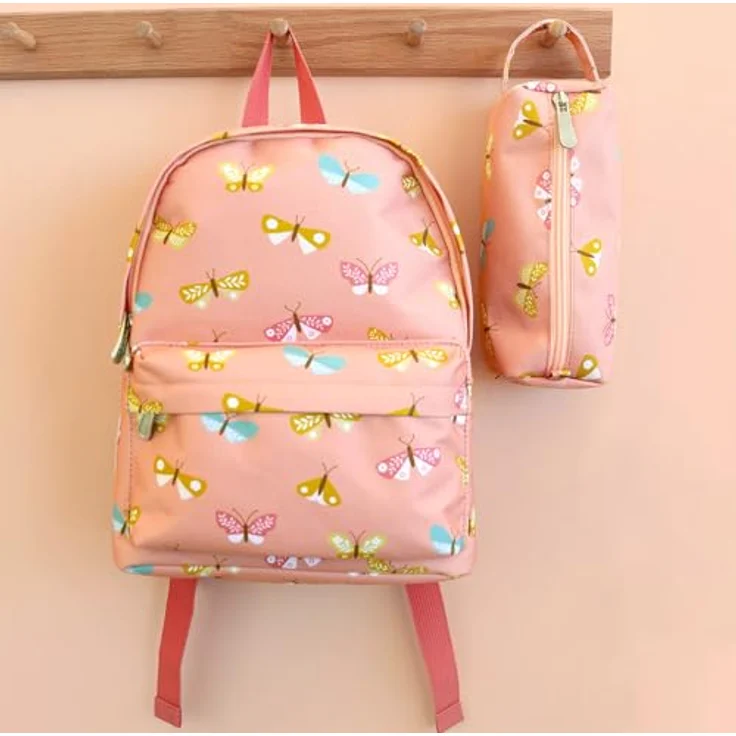 A LITTLE LOVELY COMPANY Little Butterflies Rucksack für Kinder, 7 Liter Fassungsvermögen, rosa, mit Vordertasche und gepolstertem Rücken – Bild 2