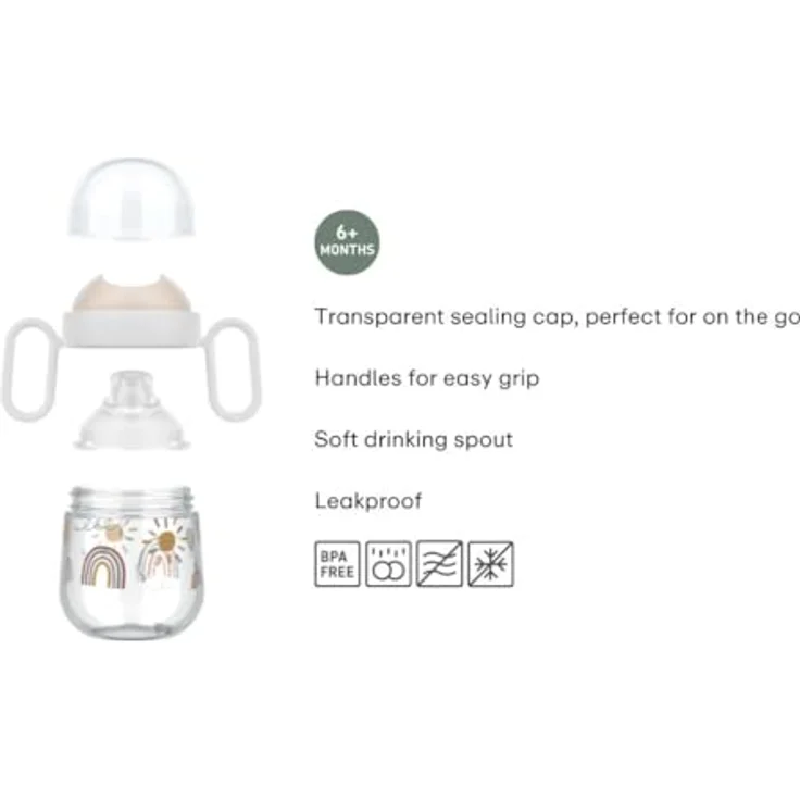 Mepal Mio Antitropf-Trinklernbecher, auslaufsicher mit transparentem Deckel, 200 ml, leicht zu haltende Griffe, Farbe Sunshine & Rainbow – Bild 3