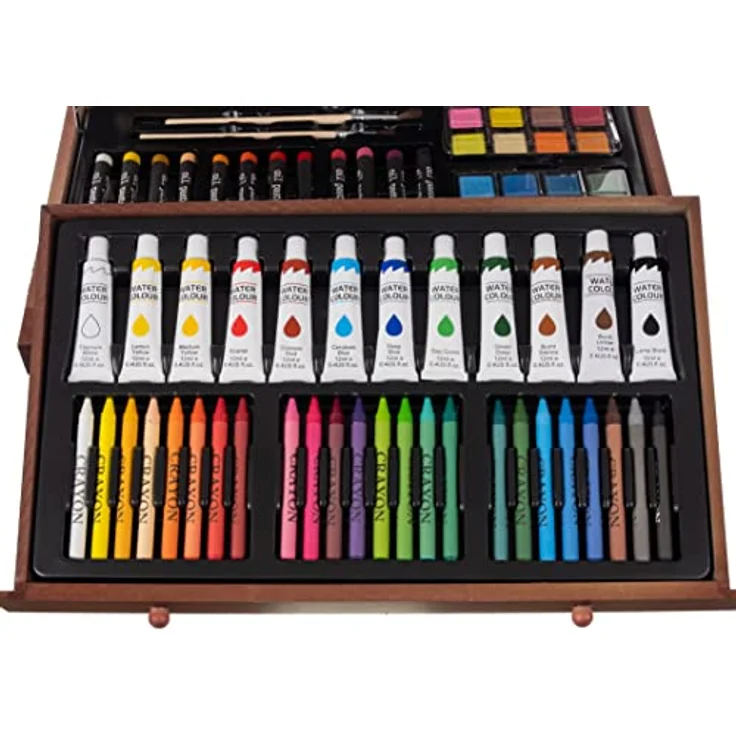 Redfink Kreativset Malset Malkoffer 130-teilig, Holz-Kofferset mit Acrylfarben, Ölfarben, Buntstiften und Malutensilien – Bild 7