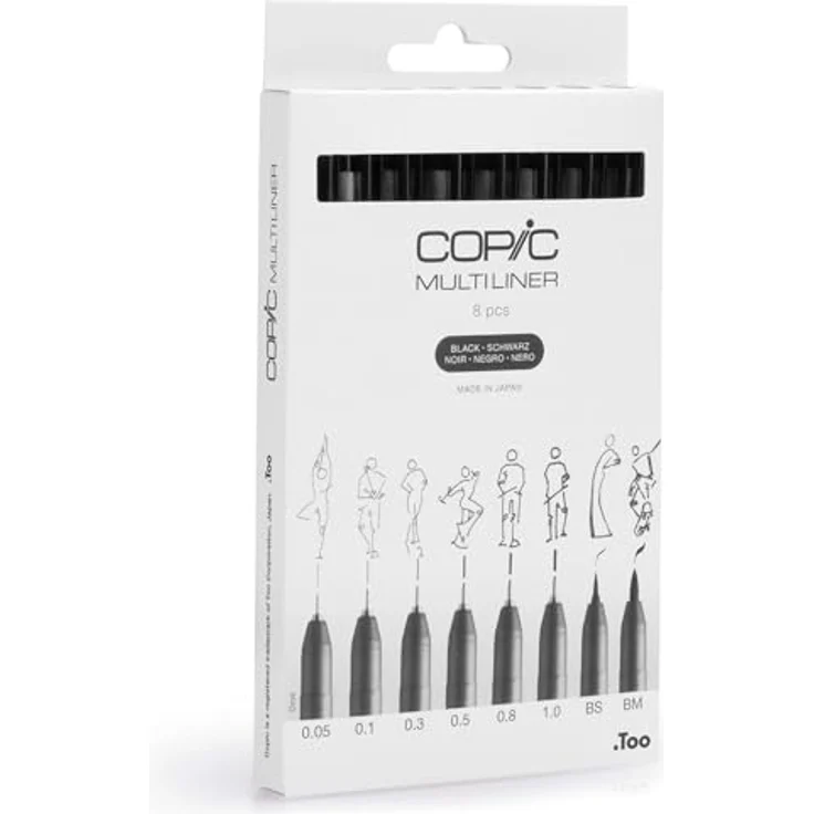 COPIC Marker Multiliner Classic Set B, 8er Set in Schwarz mit 8 Strichstärken: 0.05 - 1.0, Brush S und M – Bild 2