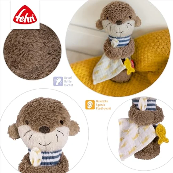 Fehn Greifling Otter Theo, Stabgreifling mit Rassel und Quietsche, für Babys ab 0 Monaten, ideal als Geschenk – Bild 5