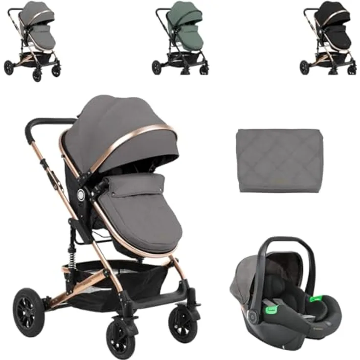 Kikkaboo Amaia 3 in 1, Kinderwagen mit Babywanne, Sportsitz, i-Size Autositz, faltbar, inkl. Zubehör