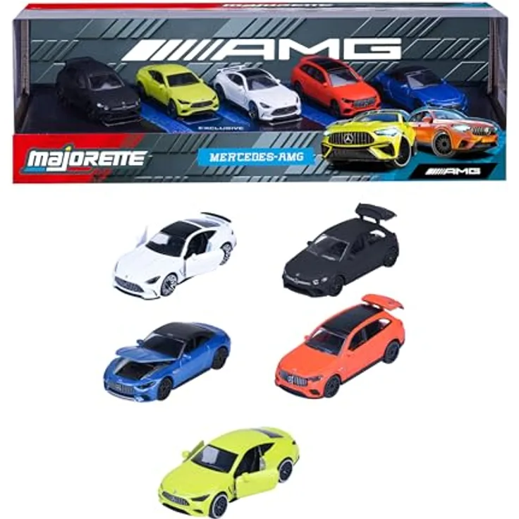 Majorette Mercedes AMG Set, 5 Miniaturautos aus Metalldruckguss, 7,5 cm, dekorierte Sammelbox, offizielles Lizenzprodukt, ab 3 Jahren (850210500)