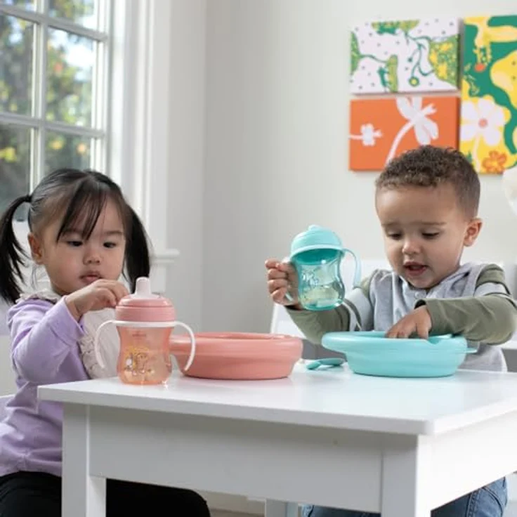 Chicco Training Trinklernbecher, auslaufsicherer Kunststoffbecher mit ergonomischer halbweicher Tülle, Ventil und abnehmbaren Griffen, Grau, geeignet für Babies ab 6 Monaten – Bild 2
