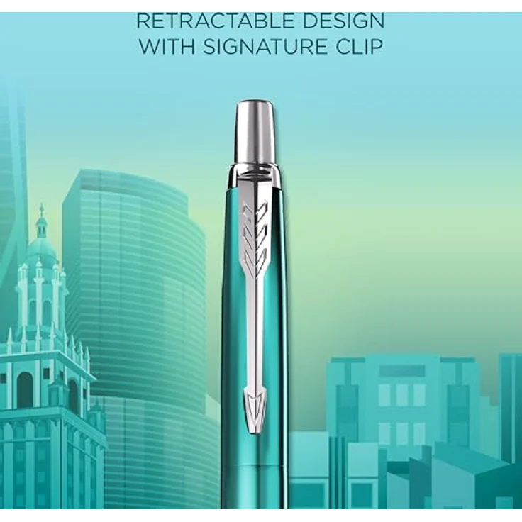 Parker Pen Parker Jotter SE Miami Kugelschreiber M, Edelstahl-Schaft mit türkisfarbener Pulverbeschichtung und lasergravierter Skyline – Bild 3