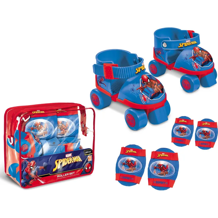 Mondo Spiderman Rollschuhe, verstellbar (Größe 22-29) - Kunststoff, mit Schutzset, blau